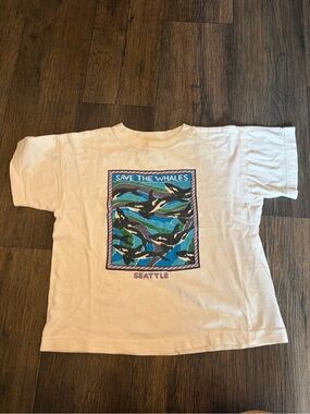 Vintage 1990s Oneita Power-T  "Save the Whales" Seattle Orca Graphic Kids XS